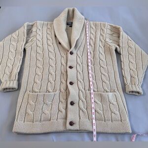 PRL Cardigan‎ Cream Men’s Sz Medium Wool Linen Cable Knit Chunky Ralph Lauren